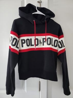 Polo Ralph Lauren Black Hoodie with Red & White Stripe and Pants.